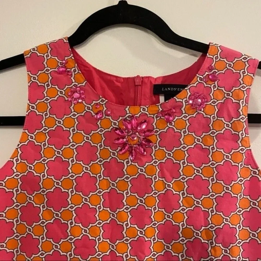 LANDS END | hot pink/orange A-line dress  size girls 14